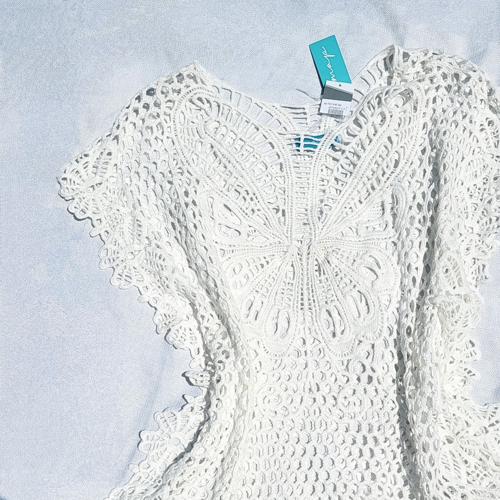 Crochet Butterfly Cream Top